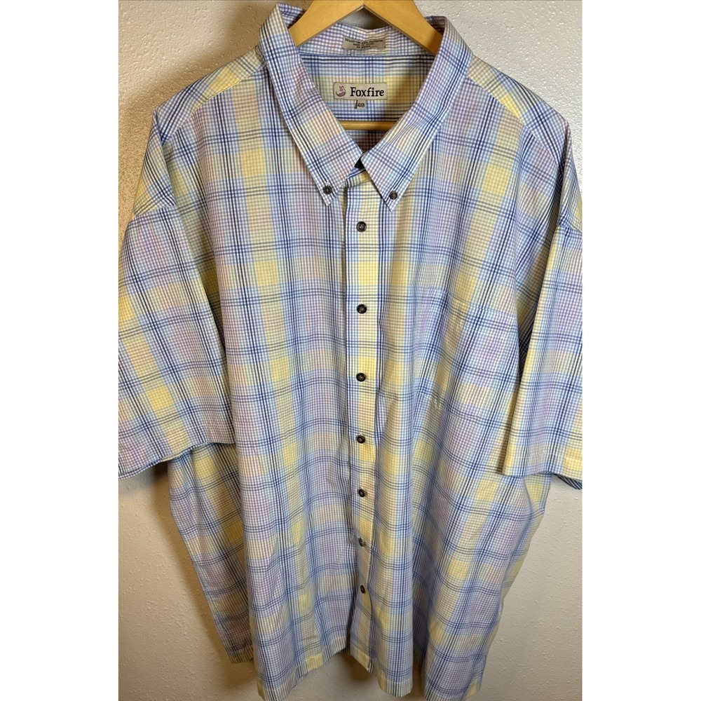Foxfire Mens Plaid Shirt 4X  Button Down Short Sleeve Pastel Colors Chest Pocket